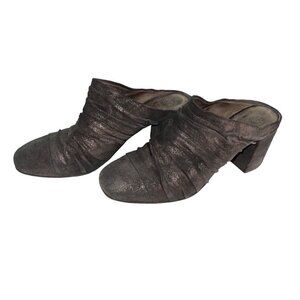 Coclico Luyo Metallic Mules Size 8 Metal Antracite Gray Leather Square Toe